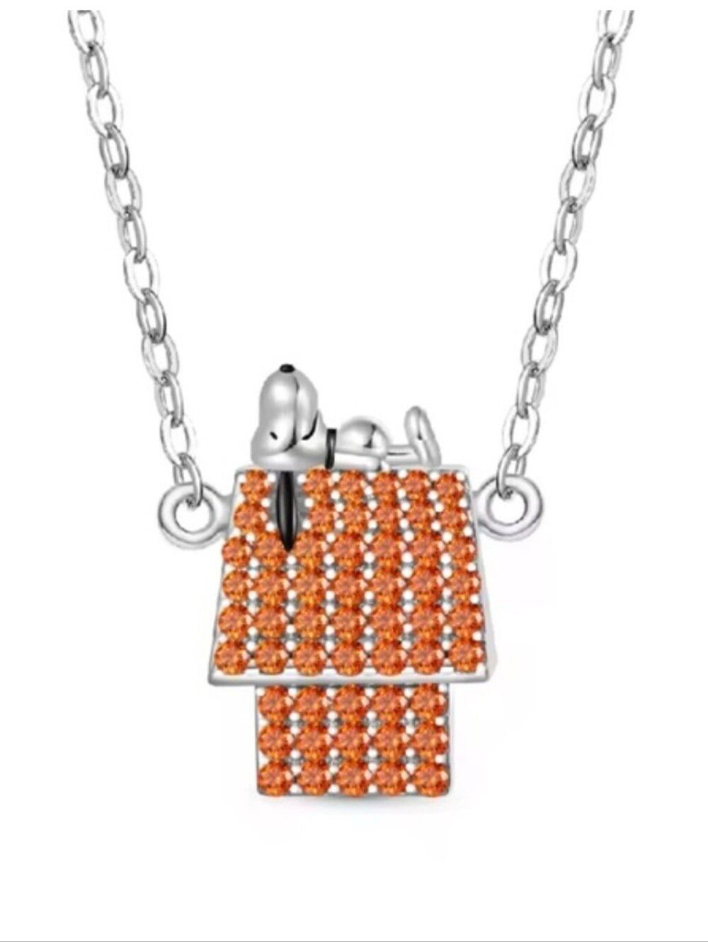 Silver Peanuts Snoopy Doghouse Rhinestone Necklace